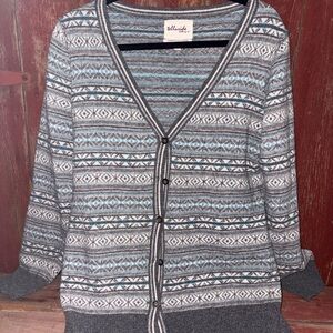 Wool Telluride Gray and Blue Patterned Cardigan